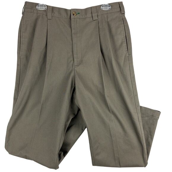 Tommy Hilfiger Khakis Men's 34x30 Dress Pants Wrinkle-Resistant Green Pleated - Picture 1 of 13